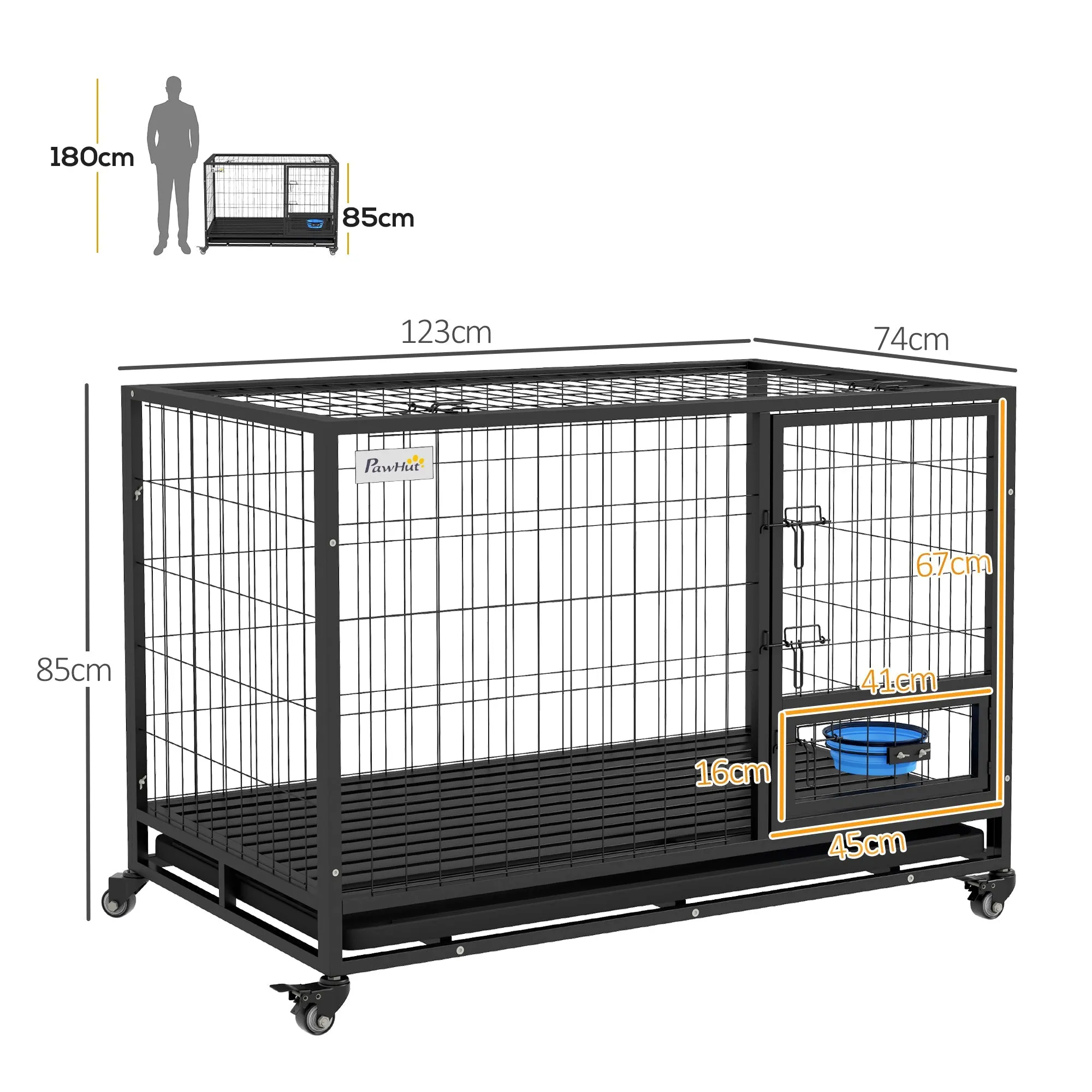 48" Heavy Duty Dog Crate on WheelsWith Bowl Holder Removable Tray Detachable Top Double Doors for L XL Dogs