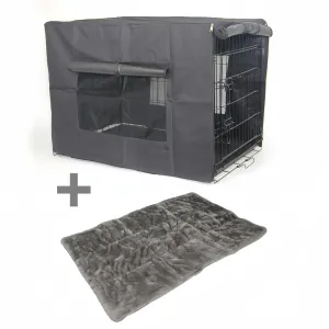 Foldable Metal Pet Crate with Cover & Mat, 42" - YES4PETS