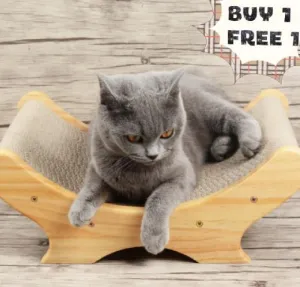 Premium Corrugated Cardboard Cat Scratcher Bed with Wooden Frame & Free Refill