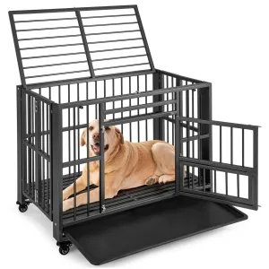 Tangkula Foldable Dog Crate, 3-Door Heavy Duty Dog Kennel with Removable Crate Tray
